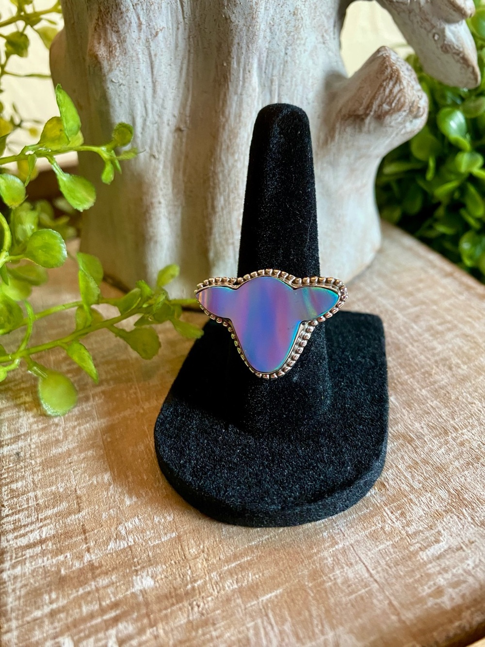 R16 Aurora Opal sterling silver cow ring | size: Adjustable